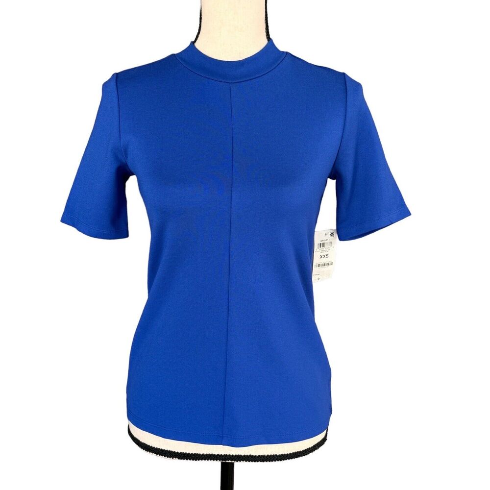 Bar III XX-Small Top Round Neck Stretch Short Sleeve Blue New
